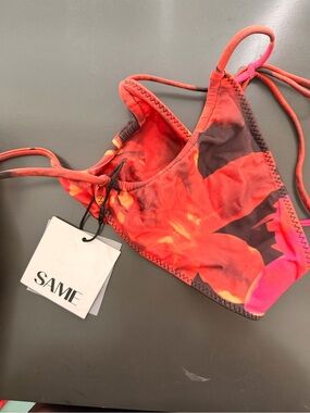 SAME Swim Red Floral String Bikini Bottoms